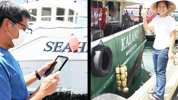 A NMFS scientist (left) and Kim-Dung Nguyen (right) 