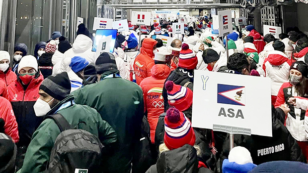 Olympic participants gathering for opening ceremony