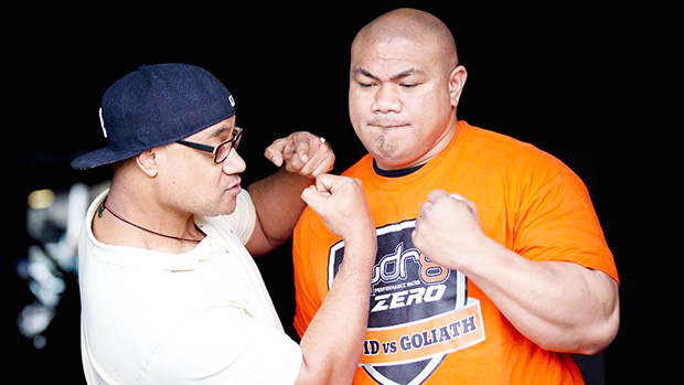 Oscar Kightle and Davis Tua jokingly boxing