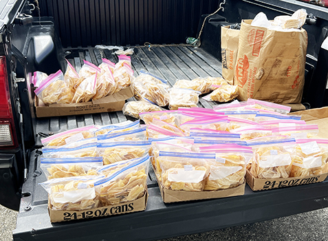 Truck bed with packaged banana chips