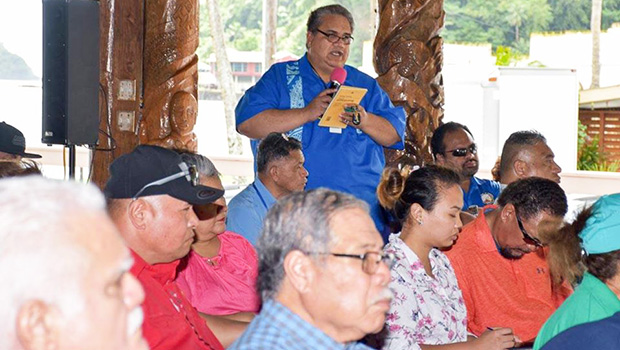 Health Department’s Dr. Saipale Fuimaono, who heads the Tafuna Community Health Center, speaking at Saturday cabinet meeting