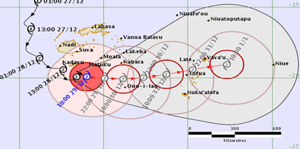 Projected path of Tropical Cyclone Sarai 