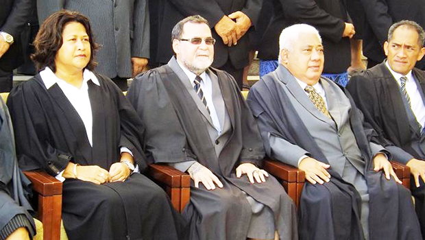 Outgoing Samoa Chief Justice Patu Falefalu Sapolu, second from right.
