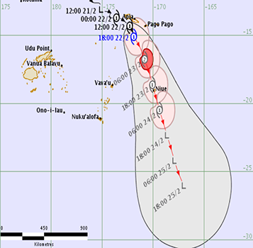 The forecast track for Cyclone Wasi