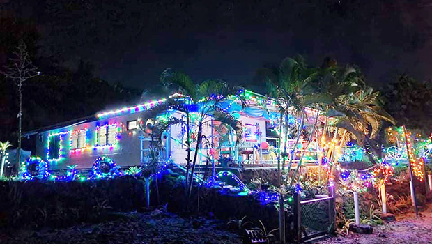 Emma Eteru and family home decorated with Christmas lights
