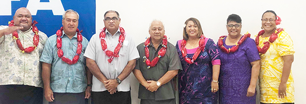 Silasila Samuelu, Sen. Fano Mitch Shimasaki, Rev. Elder Ioane Evagelia, FFAS President, Sen. Faiivae Iuli Alex Godinet, Sandra Fruean, Tausaili Ott and Amio Mavaega-Luvu.