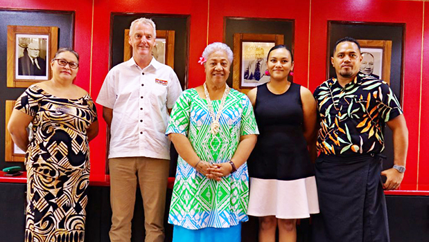 Prime Minister Fiame Naomi Mata’afa with new Vailima owners