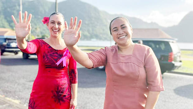 Mrs. Marian Tiare Ale (left) and First Lady Ella Perefoti Mauga (right)