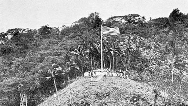 Flag raising on Sogelau Hill in Fagatogo, April 17, 1900