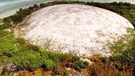 Photo of containment of nuclear waste in the Marshall Islands. 