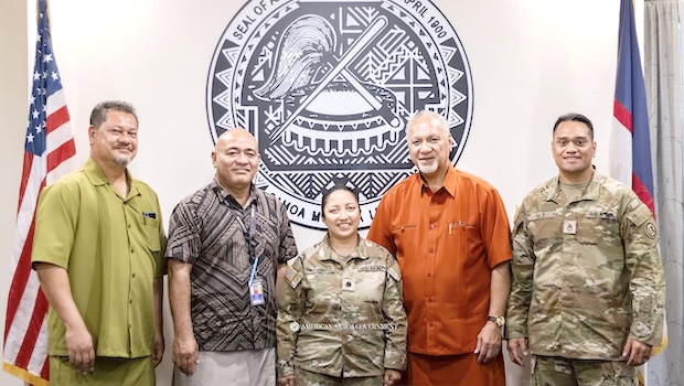 Governor Pulaali’i Nikolao Pula with LTC Hope Hashimoto and SSG Joshua T. Fale