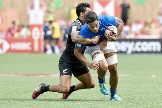 Gordon Langkilde is tackled during a World Series match against New Zealand
