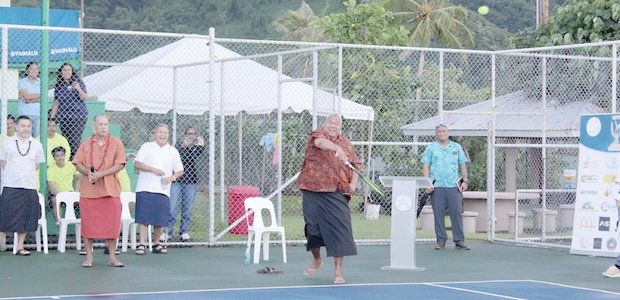 Governor Lemanu P.S. Mauga serves opening ball