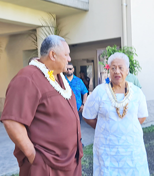 Prime Minister Fiame Naomi Mata’afa and Governor Lemanu Peleti Mauga