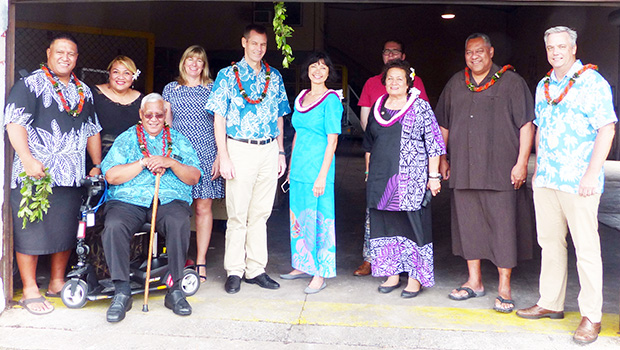 Lt. Gov. Lemanu Palepoi Sialega Mauga (second from right), along with Hawaiian Airlines executives from Honolulu, as well as Congresswoman Aumua Amata and others