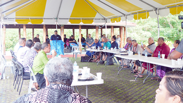 Port Administration director, Christopher King (at podium front) speaking to the gathering,