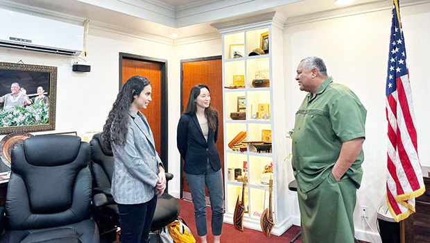 (Left-Right) Ms. Emily Ratte, Gov. Lemanu P. S. Mauga, Ms. Rachel Jimenez