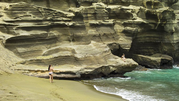 Papakolea green sand beach on the Big Island of Hawaii