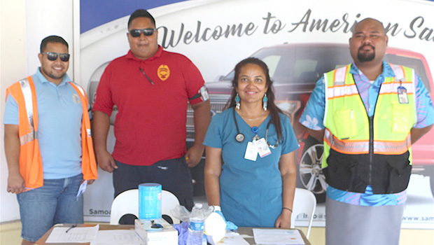 Customs Agent Elama Tupufia Lefiti, Health Inspector Tasi Toalima, Dr. Pushpa K.Yadav, and Quarantine Inspector Tuamaalo  Seuma’ala of the Agricultural Department