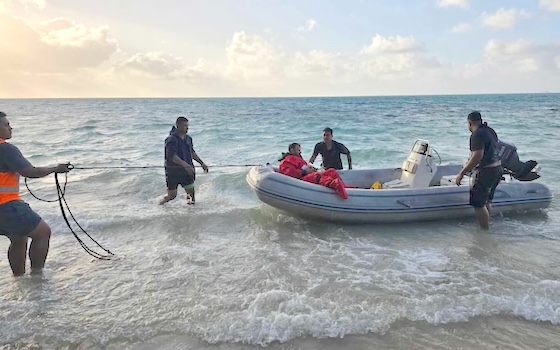 Emergency Services Authority staff rescue crew of the HMNZS Manawanui 