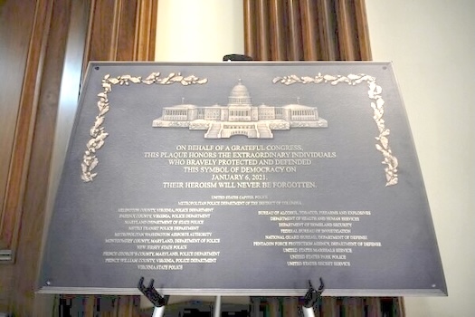 Replica of the official plaque honoring the police who defended democracy 