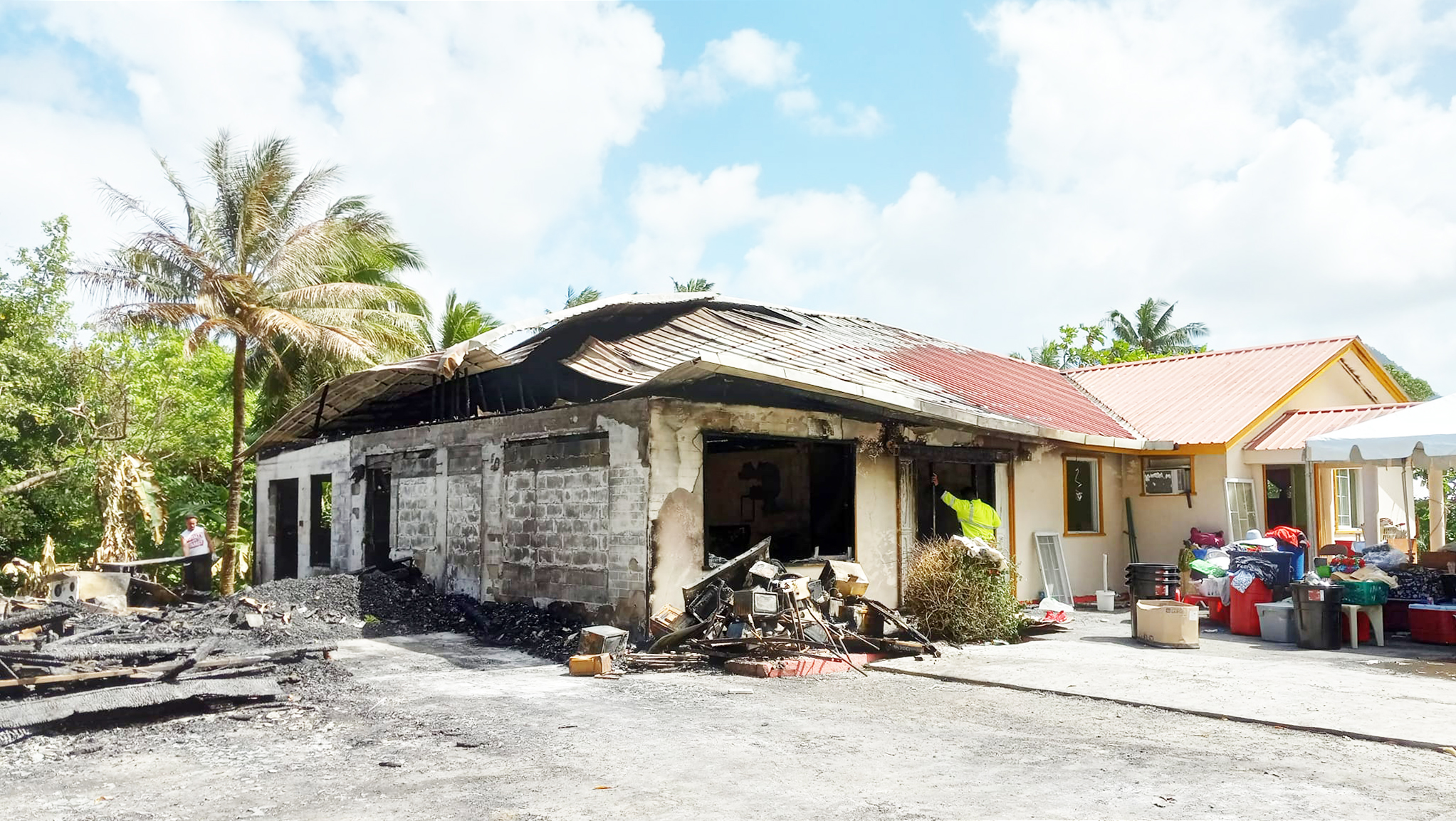 Partially burned home in Nuuuli
