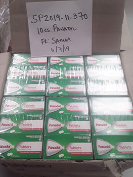 Cases of Panadol intercepted at the wharf in Pago Pago.