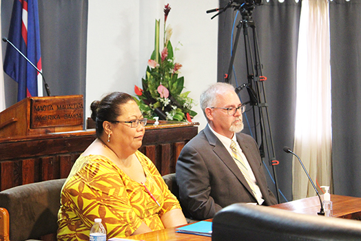 Port Administration Director Falenaoti S.A. Loi-On Fruean (left) and Governor’s Legal Counsel Terry Van Eaton
