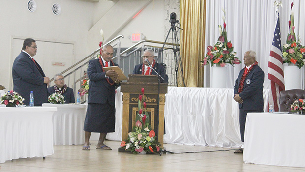 Vice Speaker Fetu Fetui, Jr. presented a monetary gift of $10,000 to Speaker Savali Talavou Ale