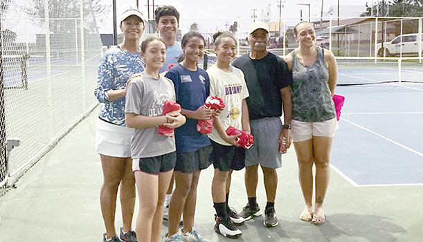 Standing from L-R back: Francine Amoa (Traveling coach), Aifili Tamasoali'i, (front) Joelei Ioane, Alexandria Amoa, Aitulagi Godinet, Head Coach Dave Godinet and coach Florence Wasko.