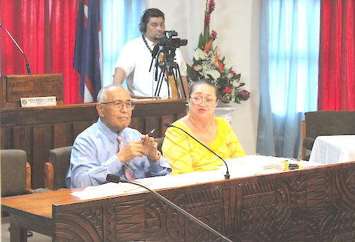 Government Treasurer Malemo Tausaga and Budget Director Catherine Saelua 