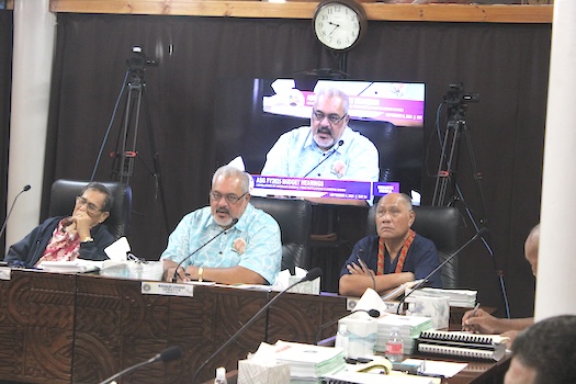 Faipule Vailoata Eteuati Amituana'i (center) and Senator Utu Sila Poasa (far right)