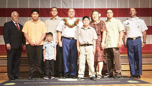 SGM Salele'a Tuiolemotu with family after his pinning ceremony