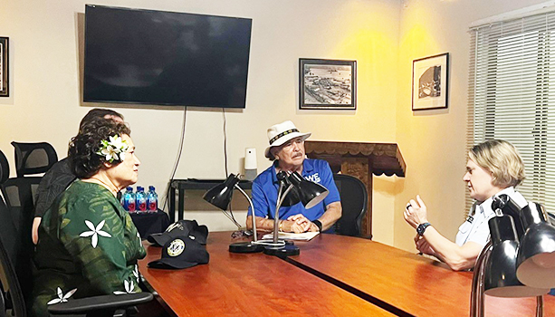Congresswoman Amata and CEO of Shipyard Services Carlos Sanchez meeting with Admiral Linda Fagan