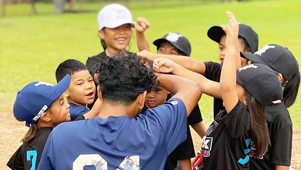 Little League TeeBall players with coach Paul Cassens-Hunkin
