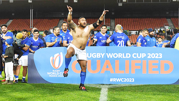 Manu Samoa player doing victory dance