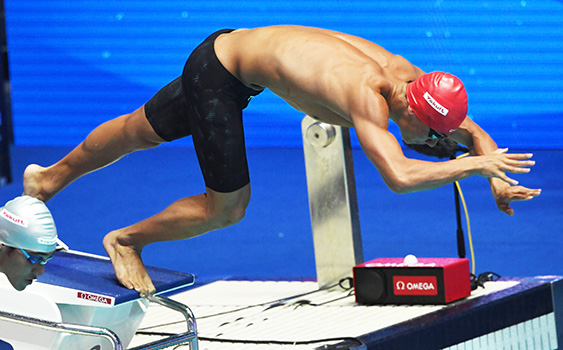 Micah Masei on the starting block