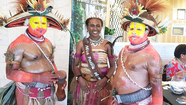 Miss Pacific Islands Leoshina Kariha with other performers