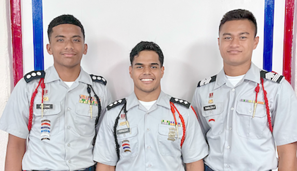 Cadet Command Sergeant Major Charles Tauiliili (right), Cadet CPT Loring Faiivae (left) and Cadet Colonel Olefa Fepuleai (center)