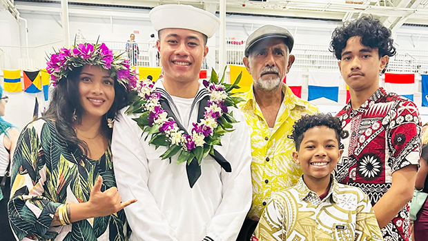 USN Seaman Charles Kamlesh Fiamalua Singh with family members