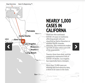 Interactive map showing 1,000 cases in California