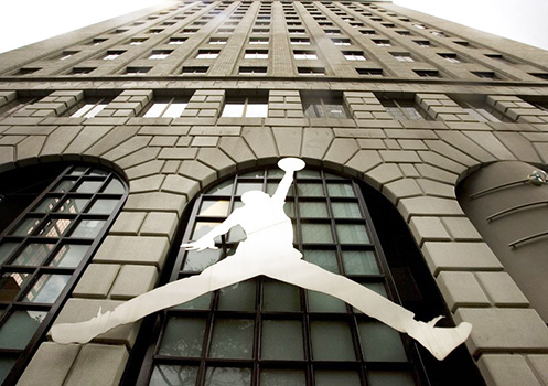 The famous Nike Michael Jordan image graces the front of the Niketown store in downtown Portland, Ore