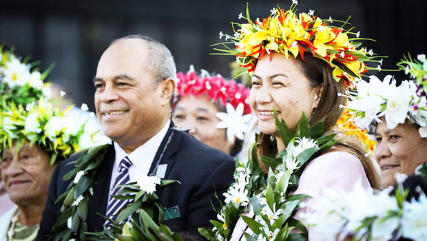 Su'a William Sio (left) and Green Party co-leader Marama Davidson (right)