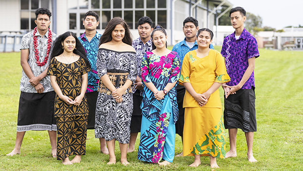 The student authors. L to R: Setu Misilī, Elizabeth Vaō, Malo Malaki, Petala Nanai, Misilī Misilī, Fiapule Tanuvasa, Tini Malaki, Pelenaise Finau, Togisau Chan Sau 