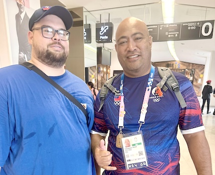 Seumanu Abraham Markowitz and Samoa Paris Olympic Chef de Mission, Tologata Tamaleaoa Leilua