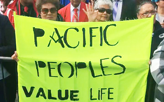  A banner at the protest against the End of Life Choice Bill.