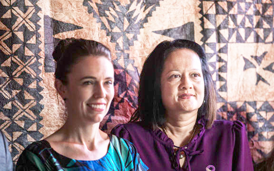 Rosy Akbar (right), meeting with NZ prime minister Jacinda Ardern