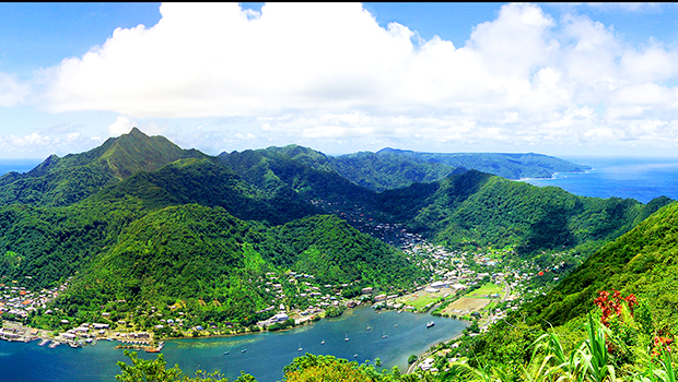 View of harbor and Rainmaker mountain