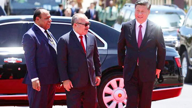  From left: PNG's Foreign Minister Rimbink Pato, Prime Minister Peter O'Neill and Chinese President Xi Jinping