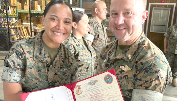 Petty Officer Annemarie Afoa during her recent reenlistment ceremony 